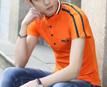  leisure fashion turn-down collar men's T-shirts with solid color
