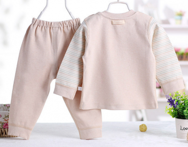 Baby clothing with natural colored cotton, brace button baby suit