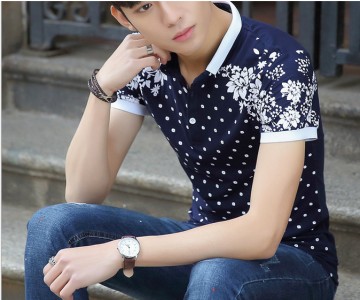 Summer men's wear with fashion printed, 100% cotton, turn-down collar