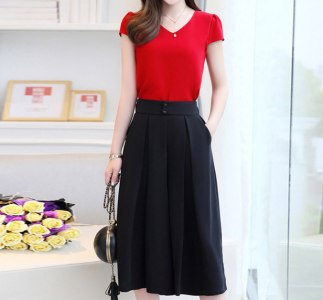 Chiffon women suit, high-waisted, short sleeve, two pieces 